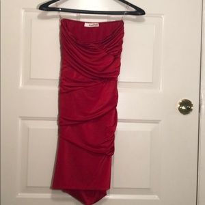 Red strapless dress